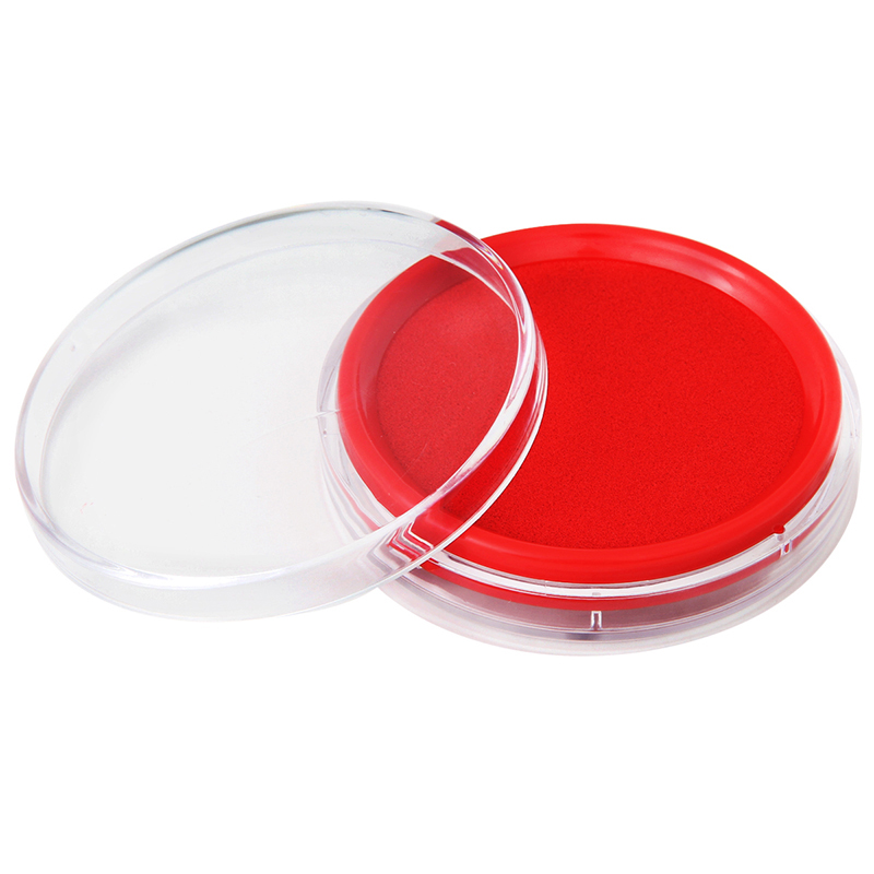 得力9863快干印台(红)  6.2cm直径圆形透明外壳快干印台 红色