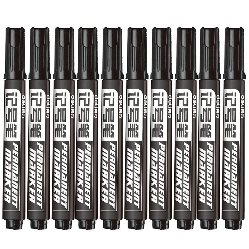 得力6881记号笔(黑)(10支/盒)  油性记号笔 光盘笔 大头物流标记笔