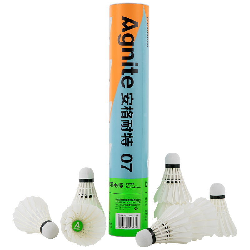 安格耐特F2202羽毛球(白色)(12个/筒) 训练耐打羽毛球 77速 鹅毛+泡沫球头 娱乐级
