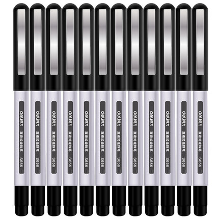 得力S656宝珠笔0.5mm子弹头(12支/盒) 黑色直液式走珠签字笔中性笔