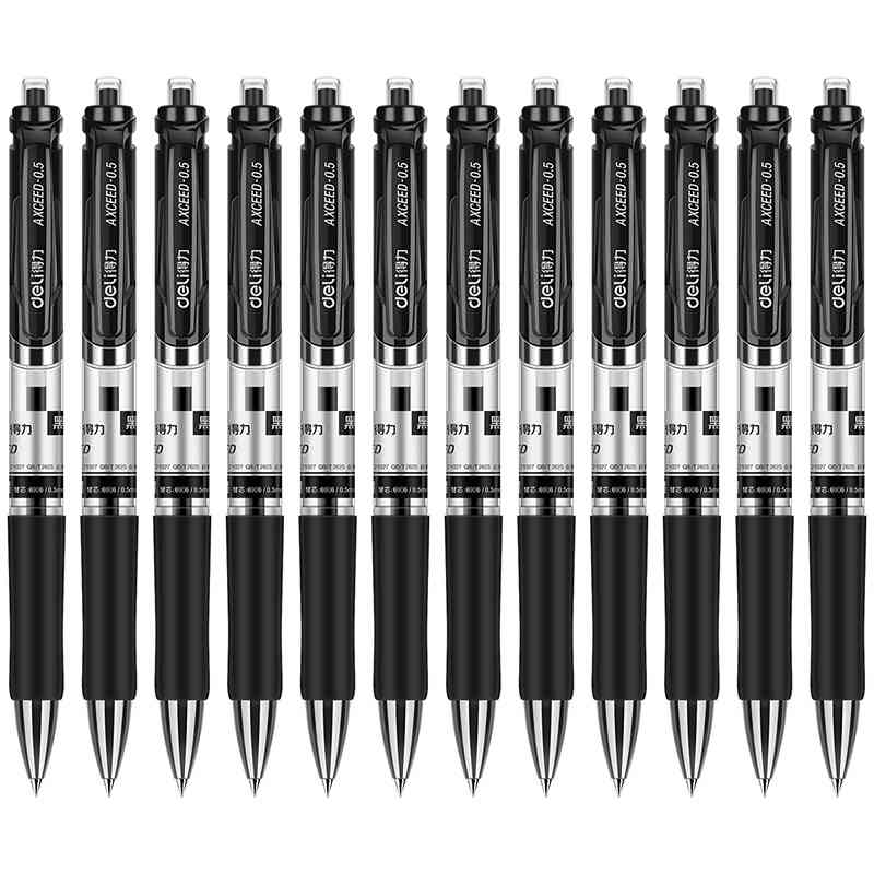 得力33388中性笔0.5mm(黑)(12支/盒)按动中性笔签字笔水笔黑色碳素笔