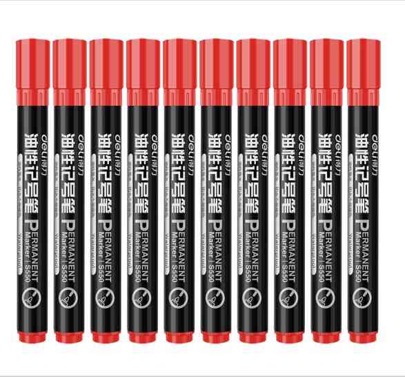 得力S550记号笔(红)(10支/盒) 单头油性笔 箱头笔 物流笔大头笔