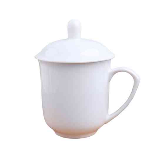 白瓷杯(白)瓷茶杯带盖水杯茶具商务办公杯会议杯陶瓷杯子喝茶杯
