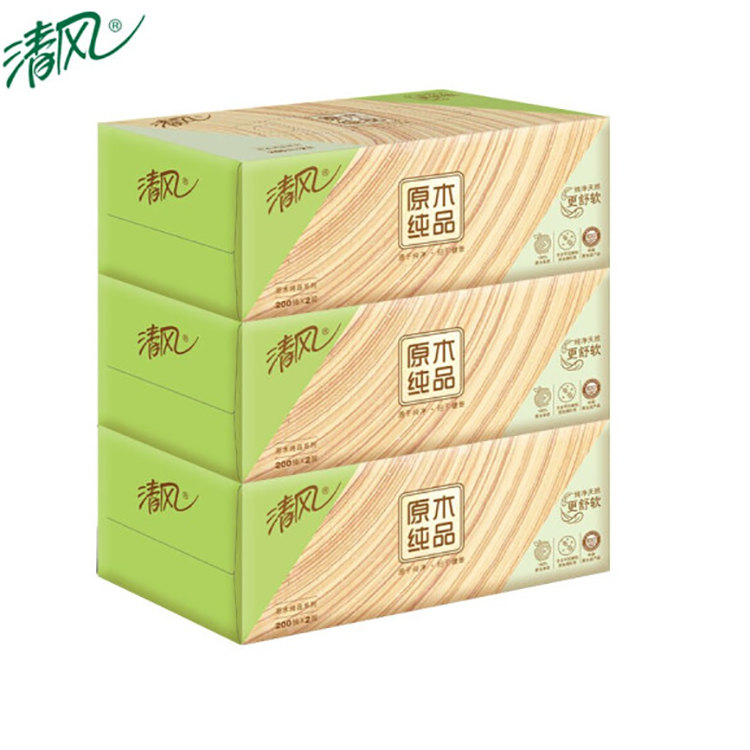 清风B338C2原木纯品收取式餐巾纸(3盒/提*12)